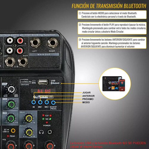 Mezcladora 4 Canales Consola Audio Sonido Tarjeta Mixer Usb