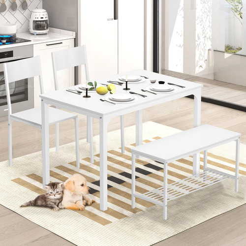 Juego De Mesa Y Sillas Para 4 Personas Color Blanco Compacto