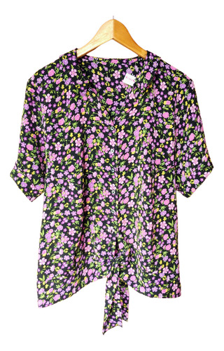 Camisa Vintage Floreada Violeta Mujer