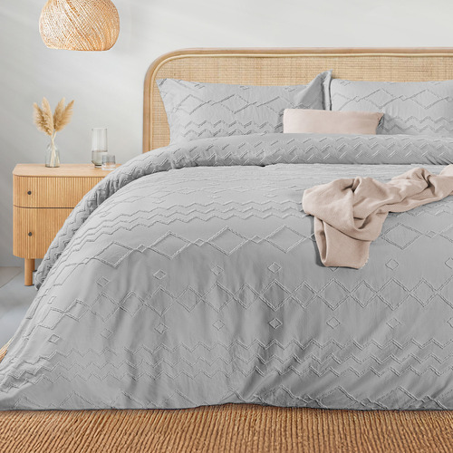 Juego de Funda Para Edredon Duvet con Textura Dreamlab, Tamaño Queen, Color Gris