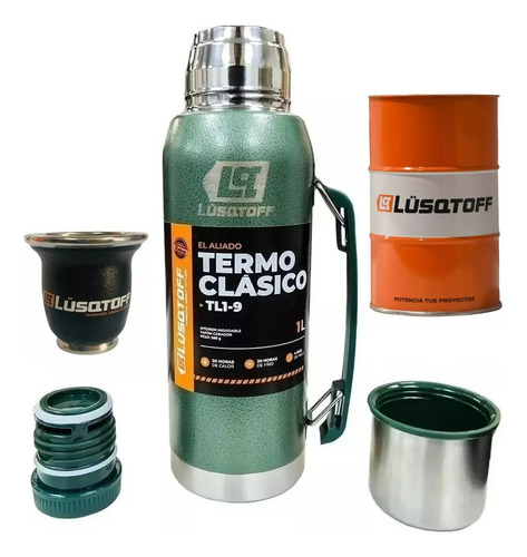 Kit Matero Termo Acero Inox 1 Lt + Yerbera + Mate Lusqtoff