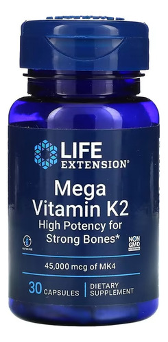 Life Extension Mega Vitamina K2 45000 Mcg 30 Caps Sabor Sin Sabor