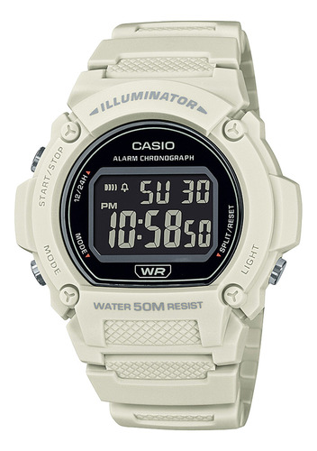 Relógio de pulso Casio W-219HC-8BVDF, digital, para mulheres, fundo branco, com pulseira de resina branca, moldura preta e fivela simples