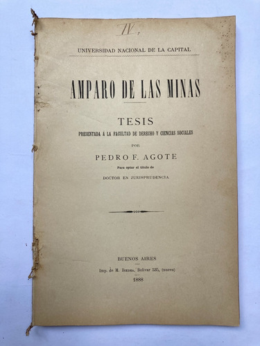 Pedro Agote. Amparo De Las Minas. 1888