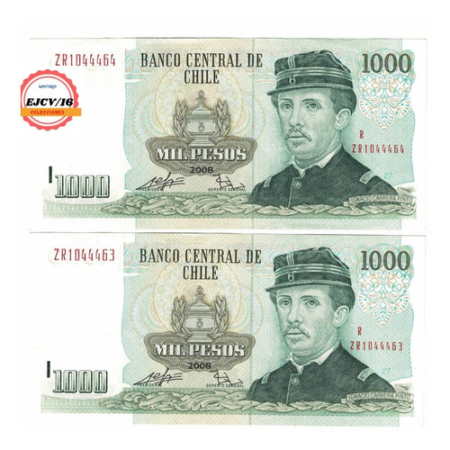 Imagen 2 de 2 de Billete De Reposición 1000 Pesos Año 2008 Correlativos Unc