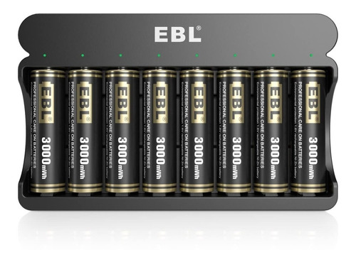 Cargador Ebl Con 8 Pilas Aa Recarg. De 1.6v Ni-zn 3000 Mwh 