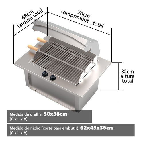 Imagem 5 de 6 de Churrasqueira Cook Top Apartamento Embutir Gás Glp Inox Top
