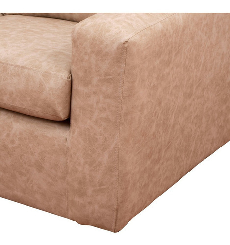 Sofá 3 Cuerpos Con 2 Pouf Cuero Auris Beige / Mueblesamérica