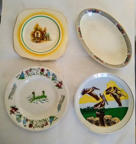 Lote 4 Antiguos Platos Decorativos Ingleses Y Otro Origen 