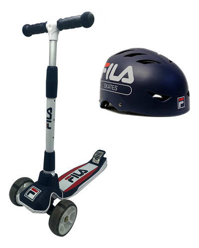 Combo De Scooter Infantil Fila Led Con Casco Azul