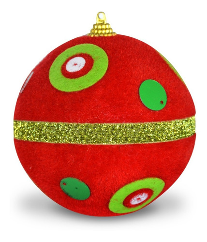 Bola De Natal 10cm Verde E Vermelha Flocado 6 Unid