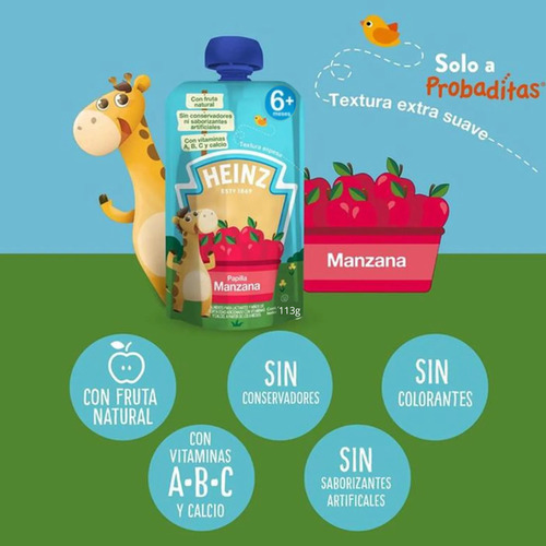 Papilla Para Bebé De Manzana Con Calcio 113g Heinz