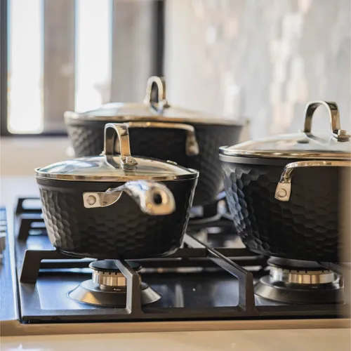 Pack Bateria Copper 7pz + Set 12 Utensilios Negro Simplit