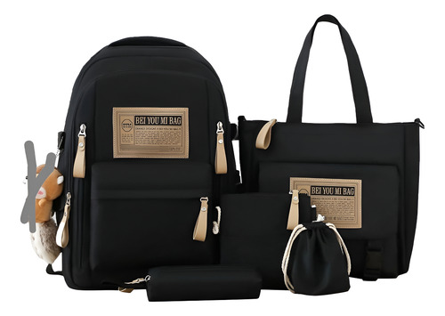 Mochila Set Kawaii 5 Piezas Importada Negro