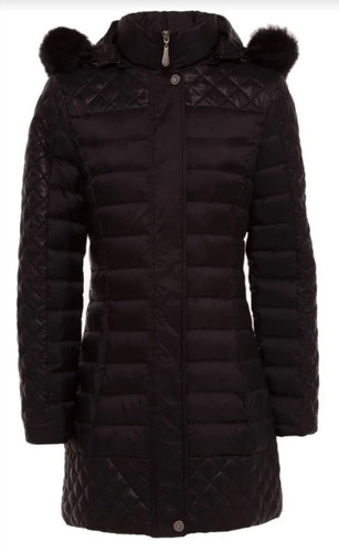 Campera De Plumas Negra Con Capucha Desmontable Perramus 