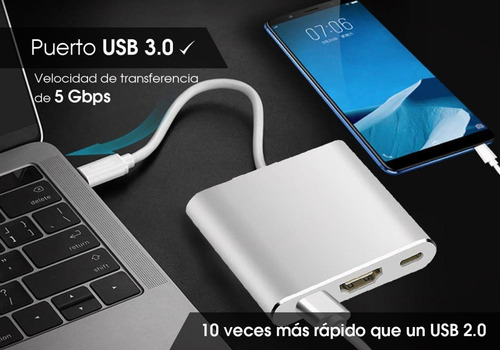 Imagen 2 de 8 de Adaptador Usb C Hdmi Samsung Otg Cable Hub 3.0 4k 3 En 1