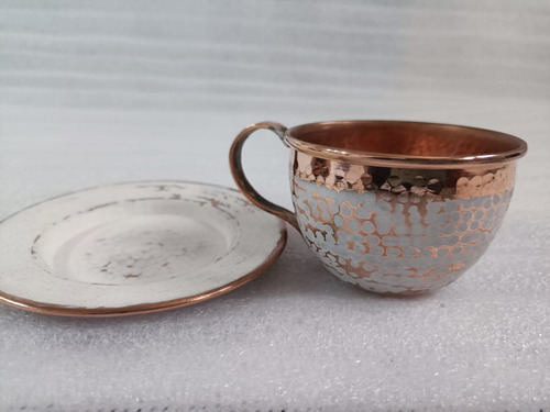 Taza Con Base Color Blanco 100%cobre (sets 4 Piezas) De Lujo