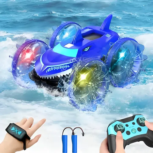 Coche Teledirigido Anfibio 4WD – A Prueba De Agua, Control Por Mando O Pulsera, Con Luces LED Y 2 Baterías, Para Niños 6-12 Años