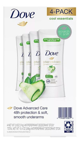 Dove Desodorante Cool Essentials Para Mujer 4 Pack Importado