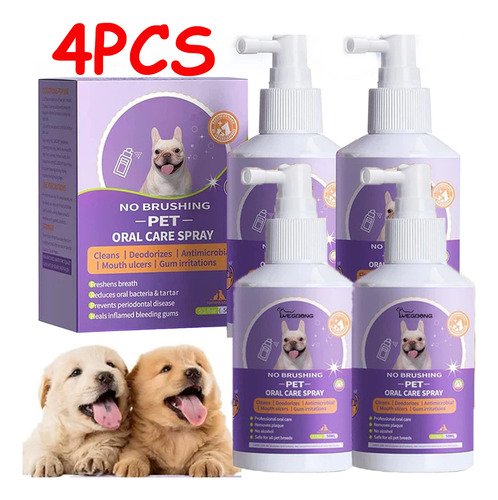 Spray Limpiador De Dientes Para Perros Y Gatos, 4 Piezas