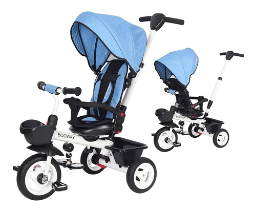 Triciclo Para Ninños 6 En 1 Toldo Color Azul Marca Booway  