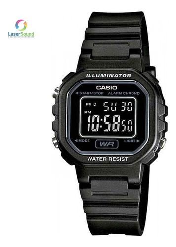 Relógio de pulso Casio Standard LA-20WH-1BDF com corpo preto,  digital, para feminino, com correia de resina cor preto, bisel cor preto e fivela simples