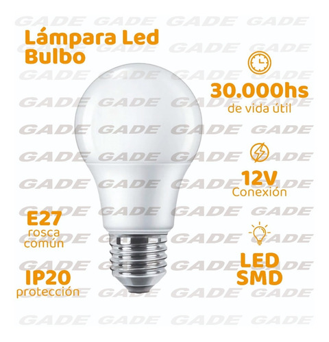 Imagen 2 de 9 de Pack X 10 Lampara Foco 12v Led 12w Rosca Común