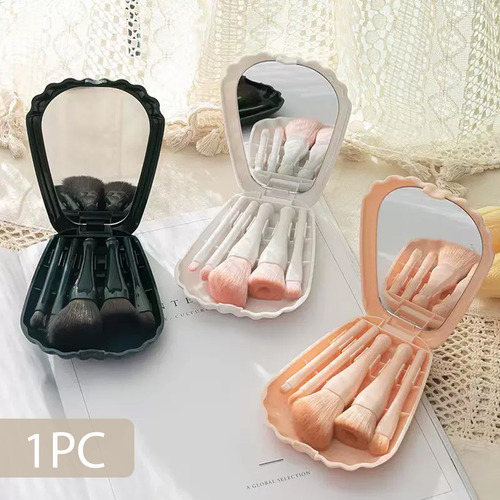 Set Brochas De Maquillaje Mini 5 Piezas Con Espejo Portatil