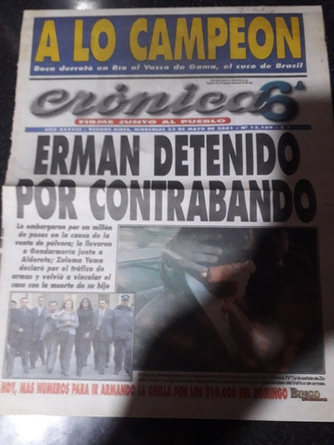 Tapa Diario Crónica 23 5 2001 Erman González Contrabando Boc