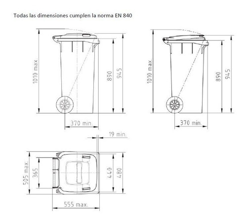 Imagen 3 de 3 de Contenedor Residuos 120 Litros Azul. Alemán, Tapa Y Ruedas