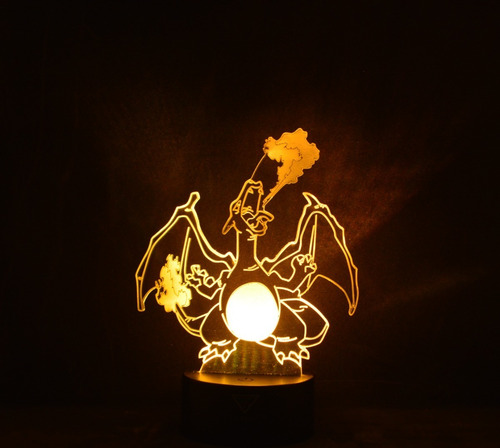 Imagen 4 de 11 de Lámpara De Mesa 3d Charizard Pokemon Base Negra