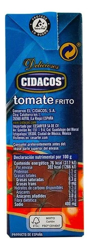 Salsa De Tomate Frito Cidacos 400 G