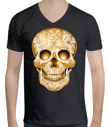 Playera Calavera De Color Dorado - Calavera Mexicana - Mex