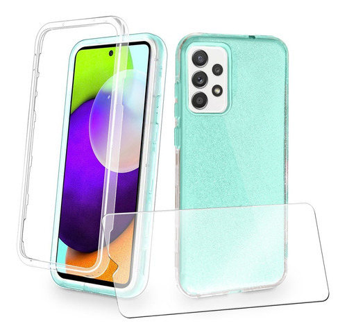 Kit Mica Cristal+ Funda Para Samsung Rigida Tres Pieza Mujer Color Azul Claro Modelo De La Funda A23