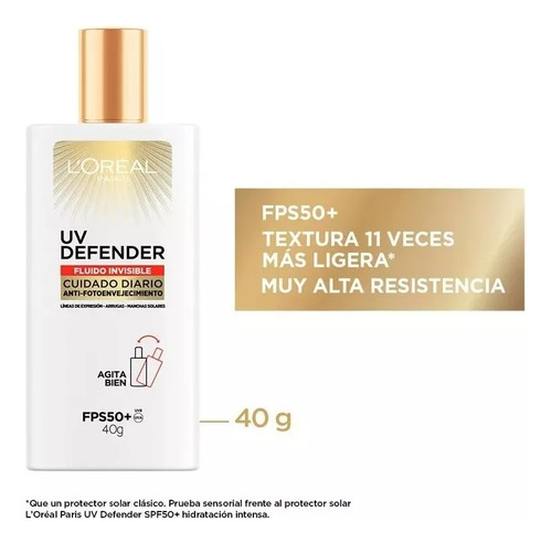 L'oréal Crema Facial Fluido Invisible Uv Defender fps50 40g