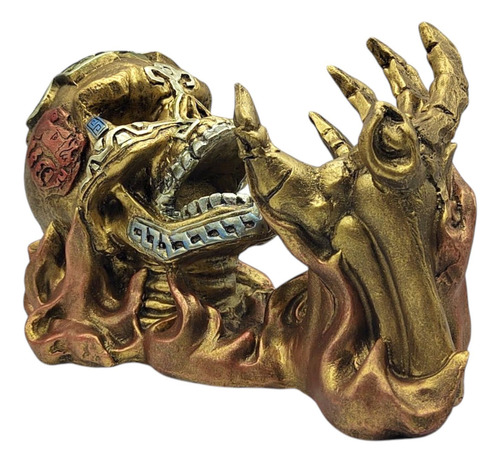 Cráneo Azteca Porta Botella Dorado Oscuro