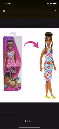 Boneca Barbie Fashionistas 210 Cabelo Castanho Coque Vestido Crochê Óculos  HJT07 Mattel