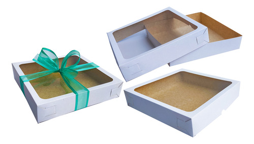 20 Caja Blanca 25x25x5 Cms Con Ventana Transparente Mod 1942 Ventana Transparente