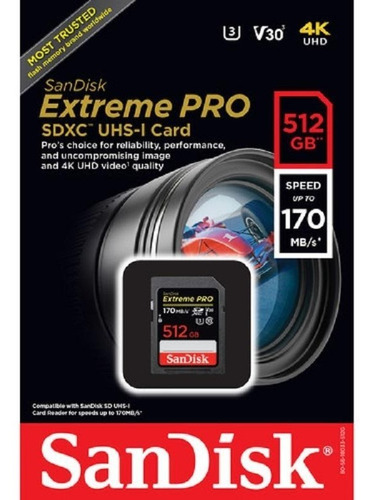 Cartão De Memória Sd 512gb 170mb/s Extreme Pro U3 Sdxc