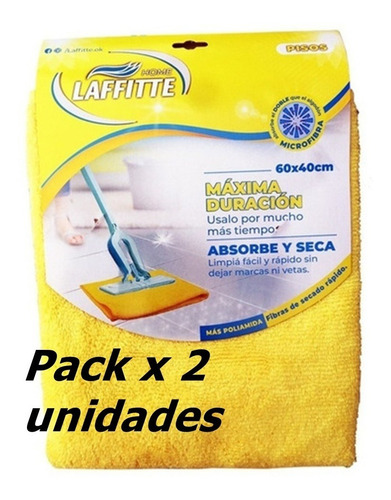 Imagen 2 de 5 de Pack X2 Paño Microfibra De Pisos 60x40 Cm Laffitte Aj27h
