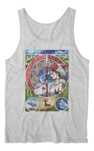 Musculosa Studio Ghibli Art Nouveau Diseño Gris