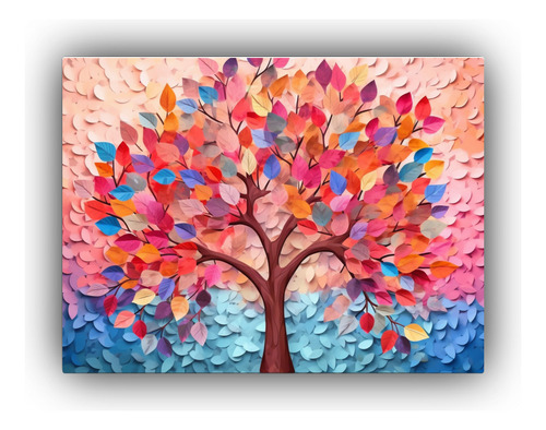 65x50cm Cuadro Decorativo Árbol Colorido Hojas Ramas Colgan