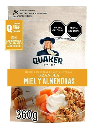 2 Pza Granola Quaker Miel Y Almendras 360 G