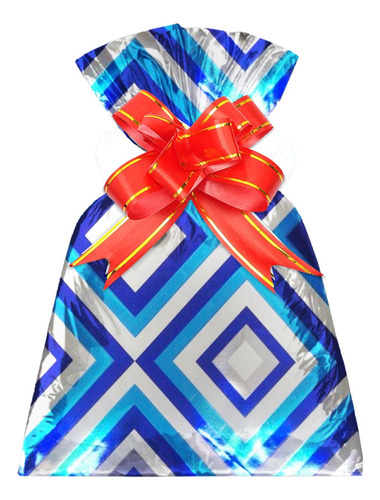 100 Unidades - Saco De Presente 20x29cm Retro Azul