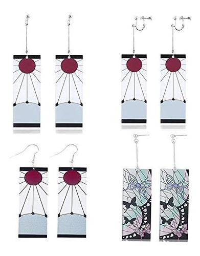 Aretes Anzuelo - 4 Pairs Tanjiro Earrings Hanafuda Anime Dem