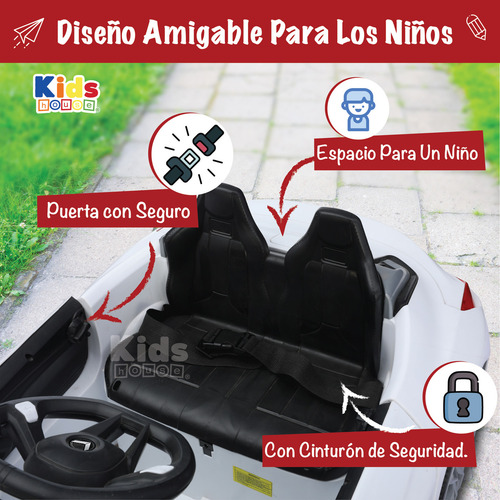 Kids House Carro Blanco Para Niños Montable Infantil Dash, con Luz, Música USB MP3, Educación Temprana, Batería Dual, Diseño Compacto y Seguro, Ideal para Aprender Jugando