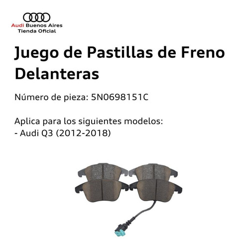 Imagen 2 de 6 de Juego De Pastillas De Freno Delanteras Audi Q3 2012 Al 2018