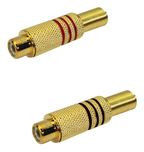 Kit 2 Plug Rca Fêmea Jack 6mm Conector Rca Dourado Para Av