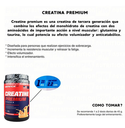 Suplemento en polvo MervickLab Creatine Premium carbohidratos sabor naranja y durazno en pote de 1kg
