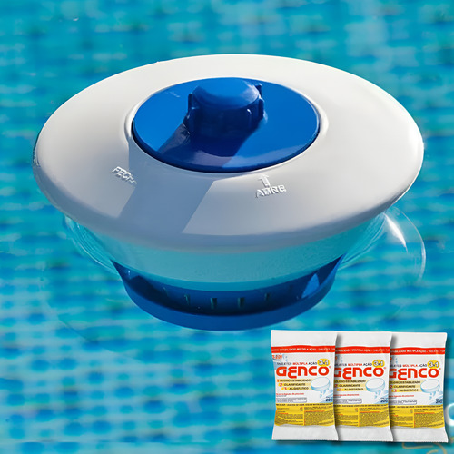 Kit Clorador Flutuador P/ Piscinas + 3und Pastilhas Cloro